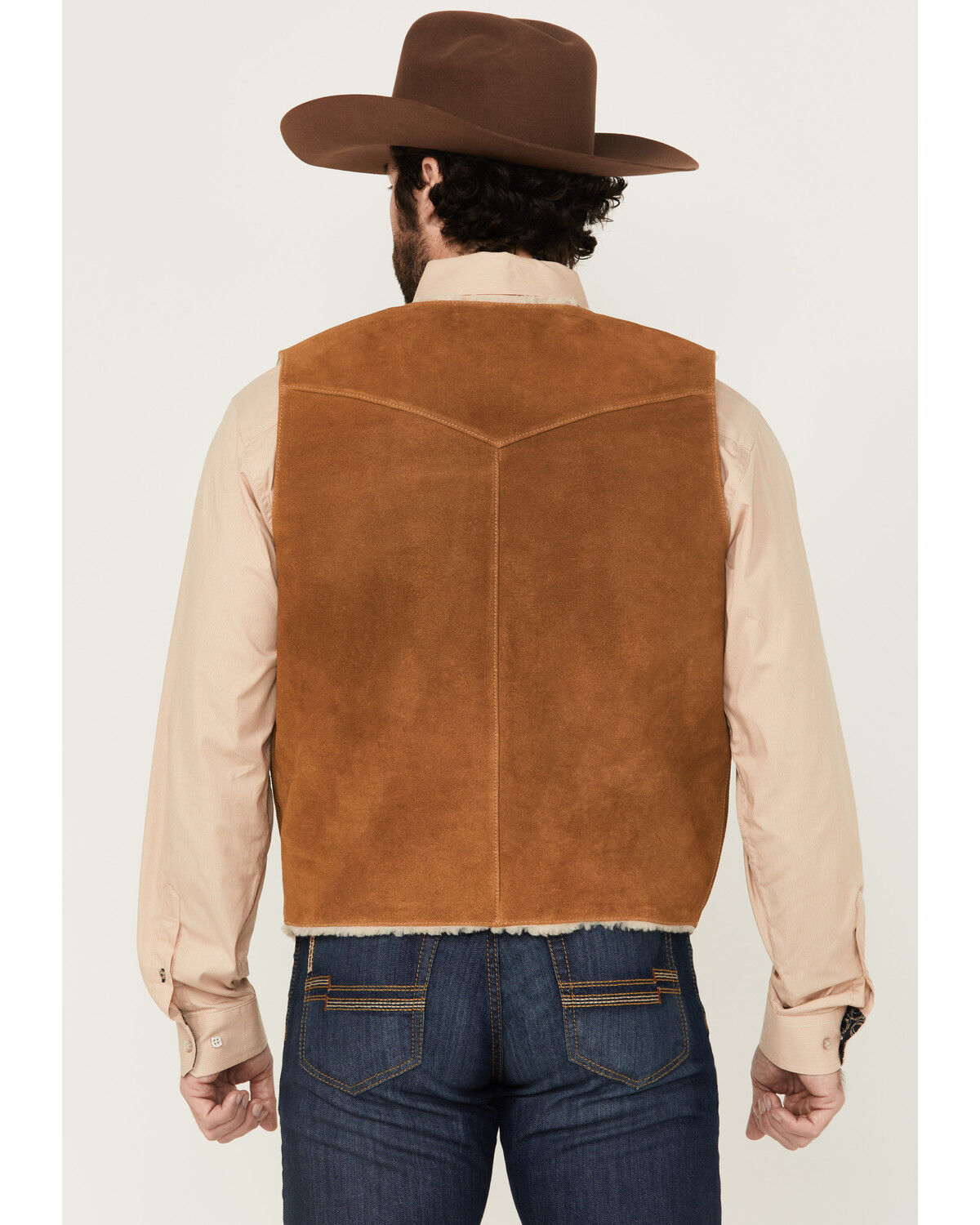 Image #4 - Cody James Men's Sherpa Lined Suede Snap Vest, Russett, hi-res