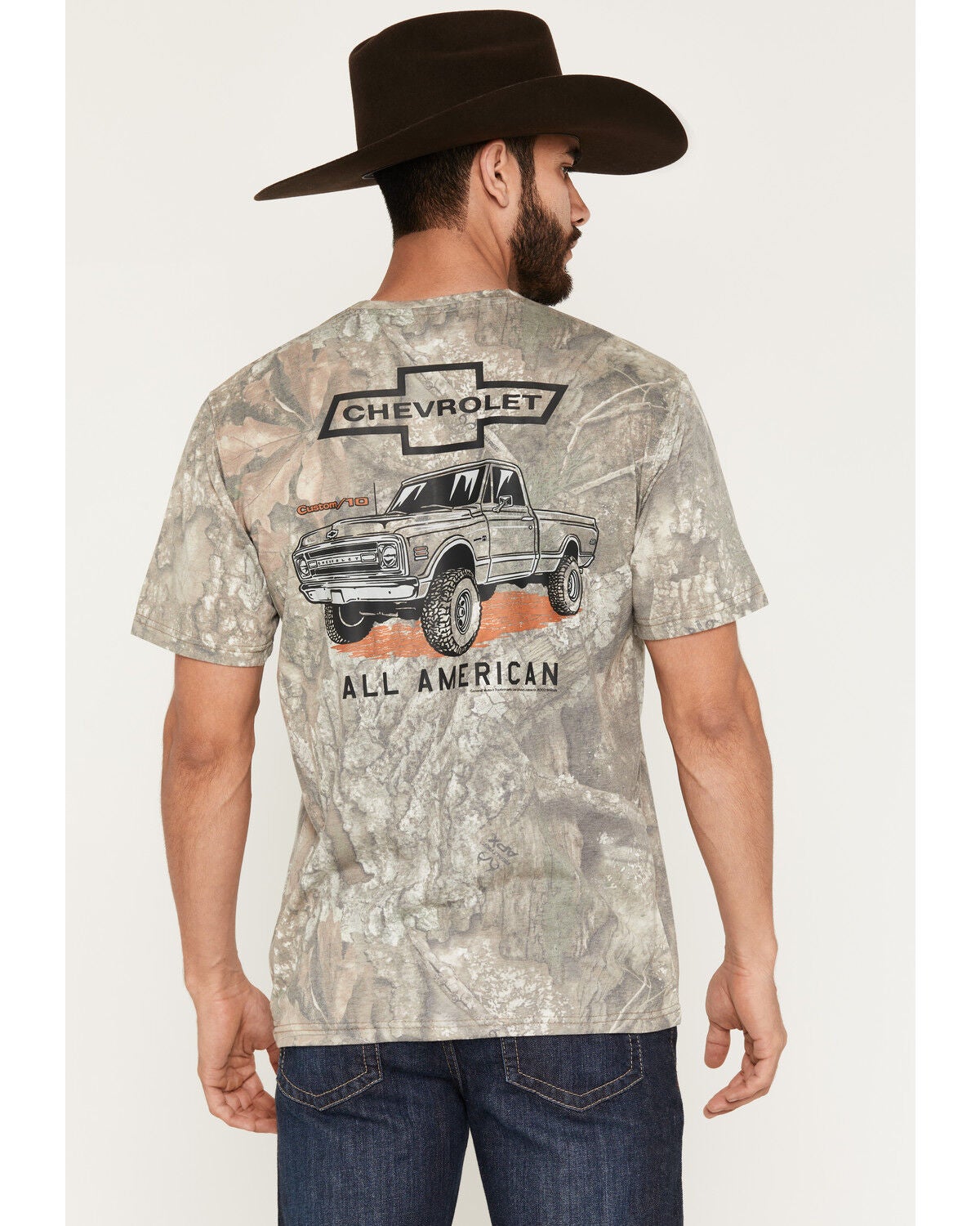 Buckwear Men's Chevy All American Camo Print Short Sleeve Graphic T-Shirt, Camouflage, hi-res