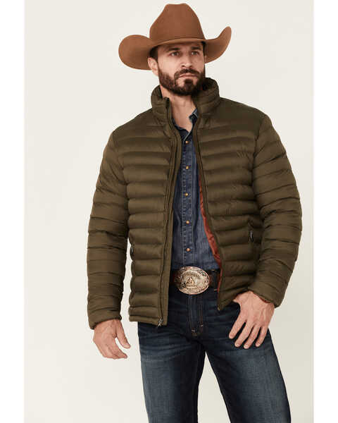 Rodeo Clothing Men's Olive & Rust Nylon Quited Zip-Front Puff Jacket , Olive, hi-res