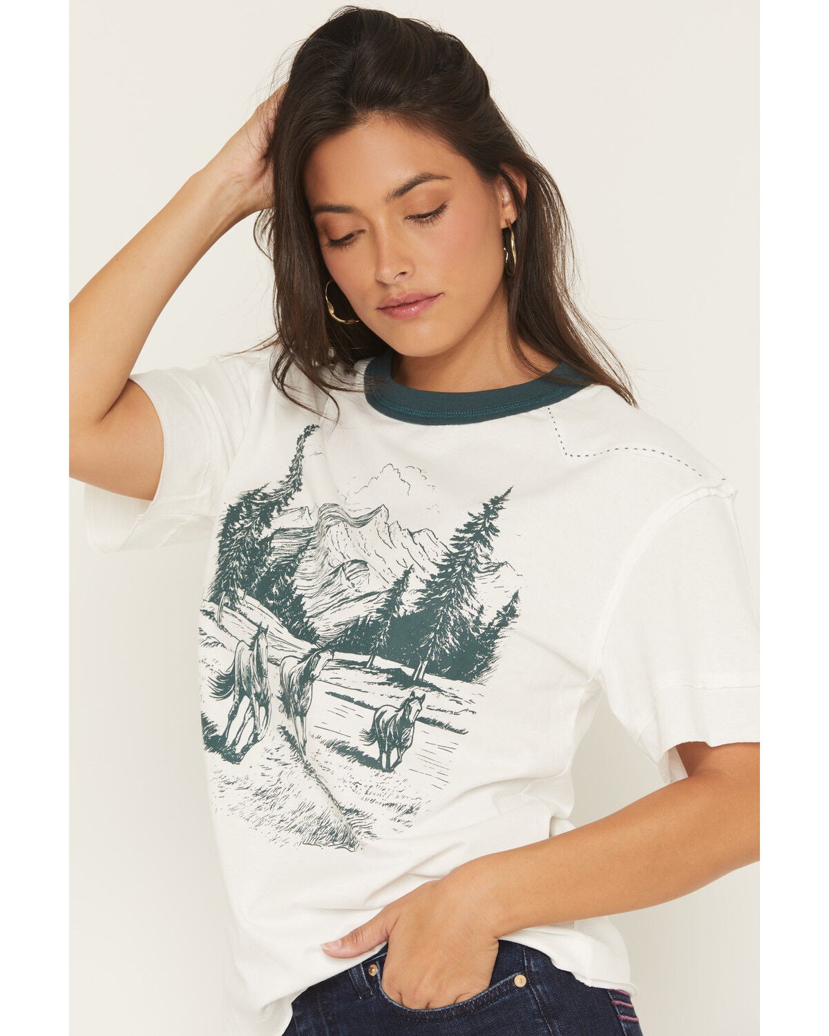 Image #2 - Youth in Revolt Women's Running Horse Short Sleeve Raglan Tee, White, hi-res