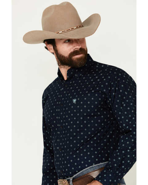 Image #2 - Ariat Men's Percy Geo Print Long Sleeve Button-Down Western Shirt - Big , Dark Blue, hi-res