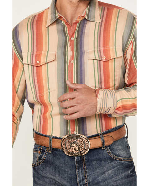Image #3 - Scully Men's Southwestern Serape Striped Long Sleeve Pearl Snap Western Shirt, Multi, hi-res