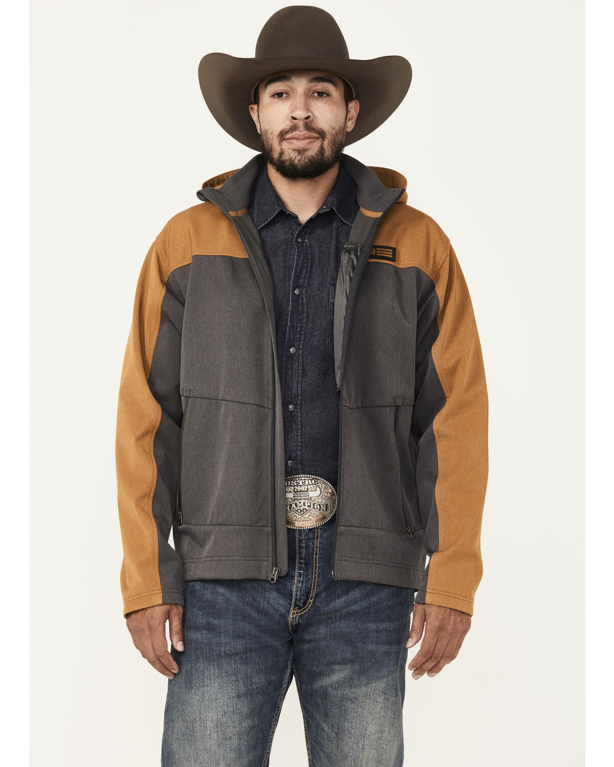 Image #1 - Cinch Men's Hooded Softshell Jacket, Charcoal, hi-res