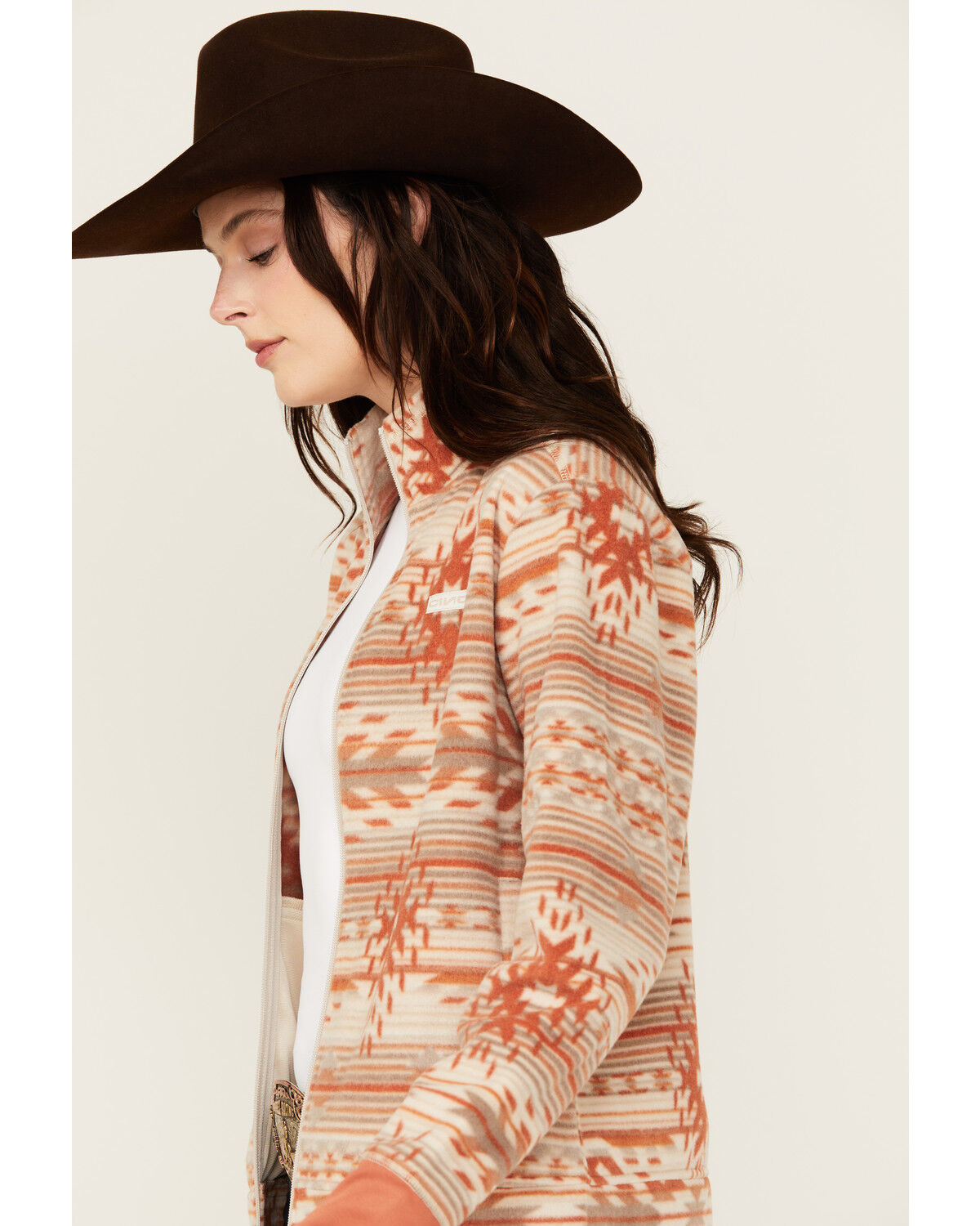 Image #2 - Cinch Women's Southwestern Print Fleece Long Sleeve Jacket, Stone, hi-res