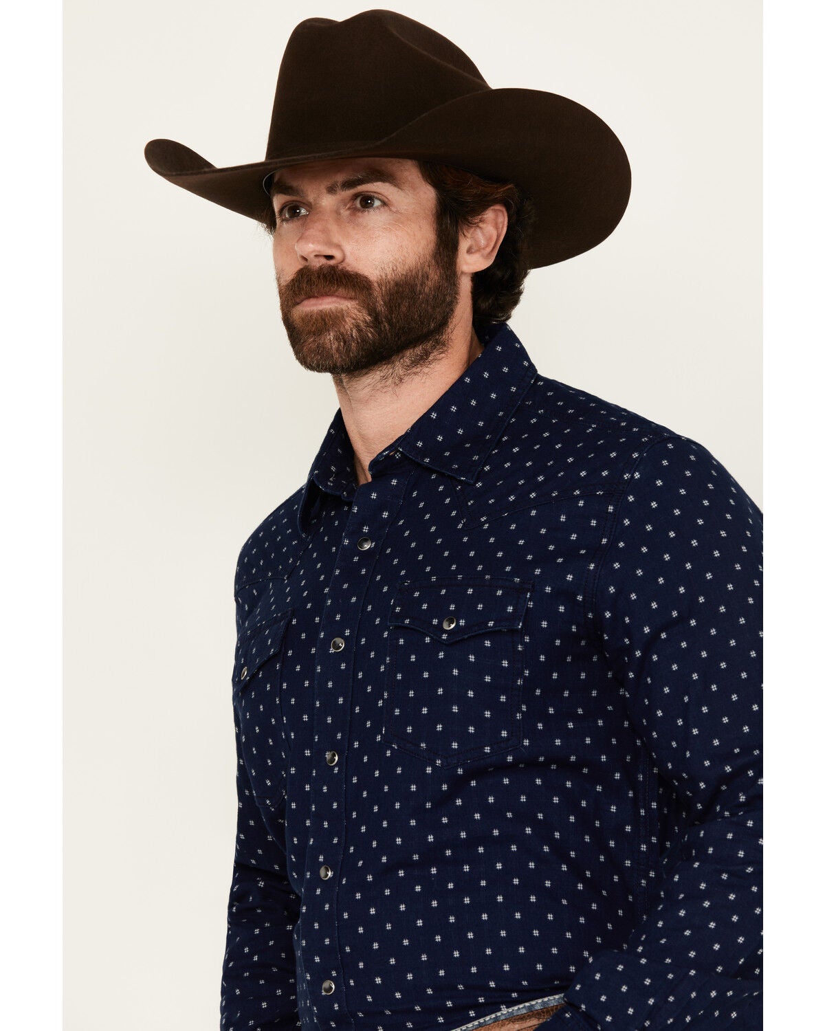 Image #2 - Wrangler Retro Men's Printed Long Sleeve Snap Western Shirt, Navy, hi-res