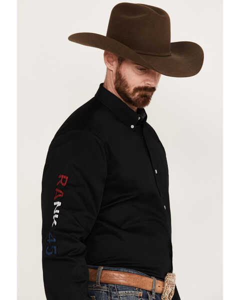 Image #2 - RANK 45® Men's Logo Solid Long Sleeve Button-Down Western Shirt, Black, hi-res