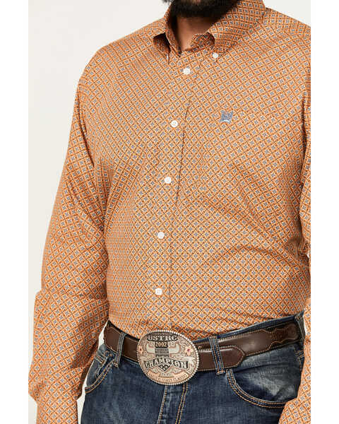 Image #3 - Cinch Men's Geo Print Long Sleeve Button-Down Western Shirt, Orange, hi-res
