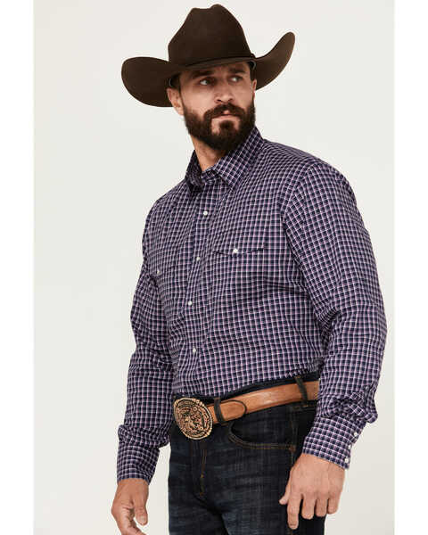 Image #2 - Wrangler Men's Plaid Print Long Sleeve Pearl Snap Western Shirt - Big , Navy, hi-res