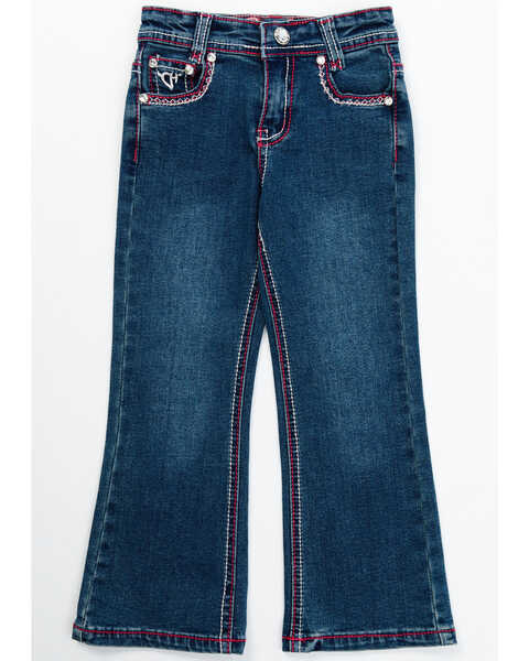 Cowgirl Hardware Toddler Girls' Medium Wash Southwestern Bootcut Jeans , Blue, hi-res