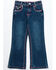 Image #1 - Cowgirl Hardware Toddler Girls' Medium Wash Southwestern Bootcut Jeans , Blue, hi-res