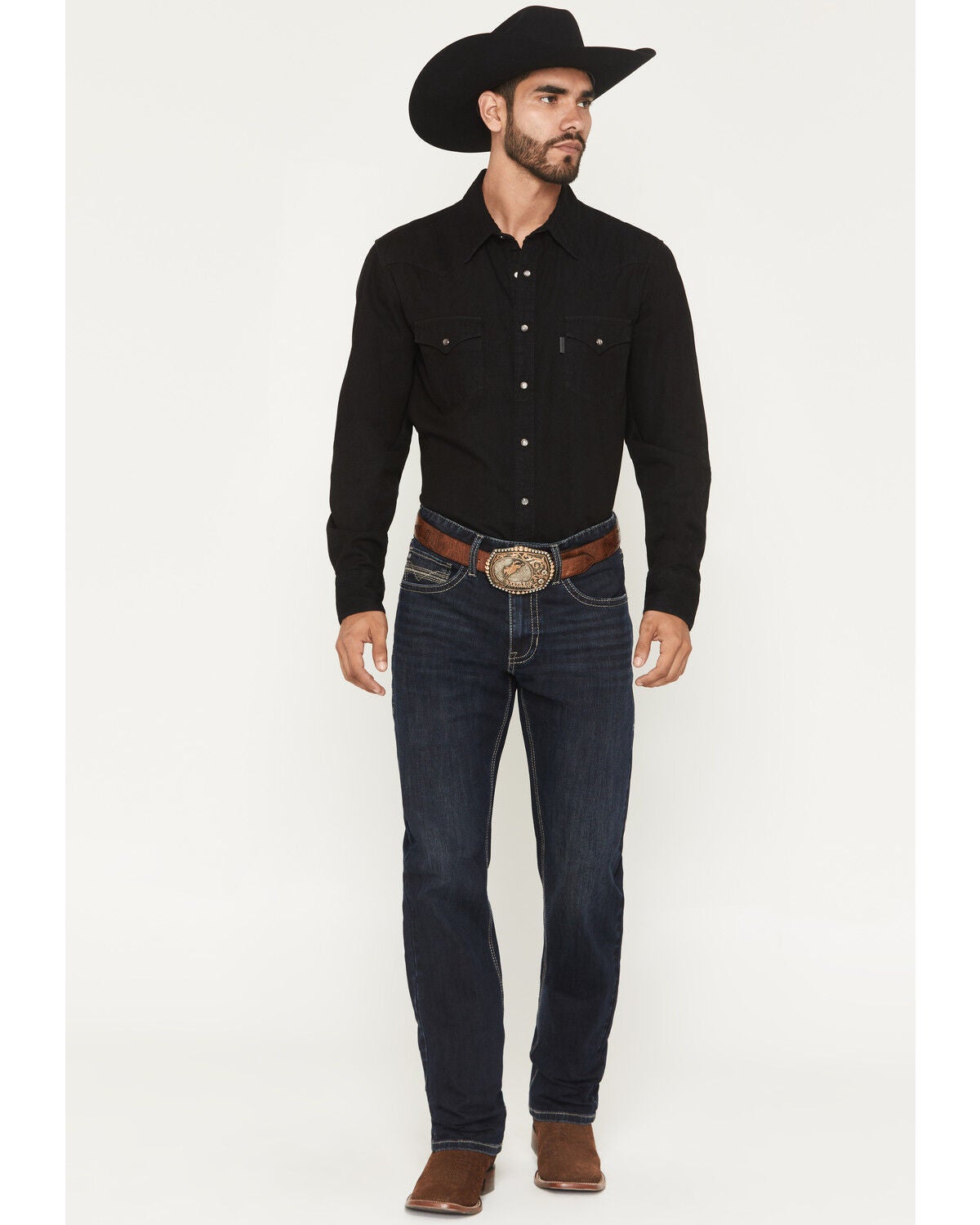 Image #1 - Rock & Roll Denim Men's Alpha Dark Wash Tapered Bootcut Reflex Stretch Denim Jeans, Dark Wash, hi-res