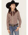Image #1 - Roper Girls' Plaid Print Long Sleeve Pearl Snap Western Shirt, White, hi-res