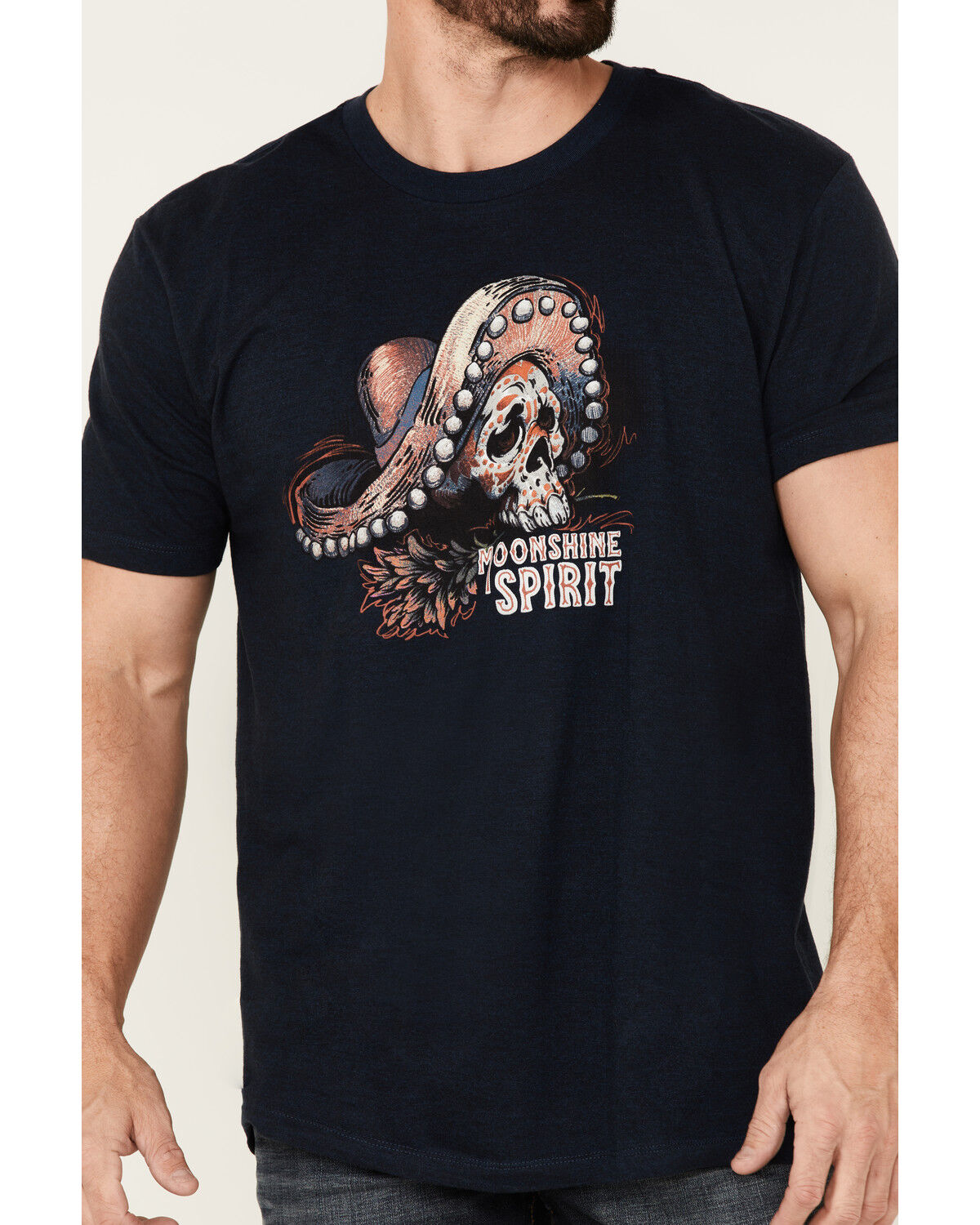 Image #3 - Moonshine Spirit Men's Sugar Skull Graphic Short Sleeve T-Shirt, Navy, hi-res