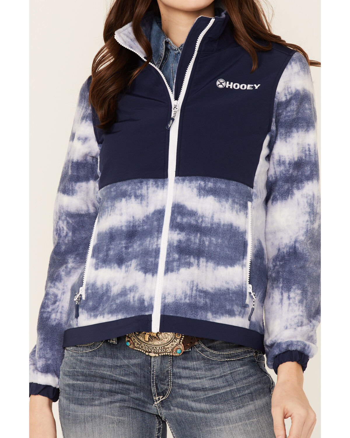 Image #2 - Hooey Women's Solid Print Color Block Zip-Front Tech Jacket, Navy, hi-res