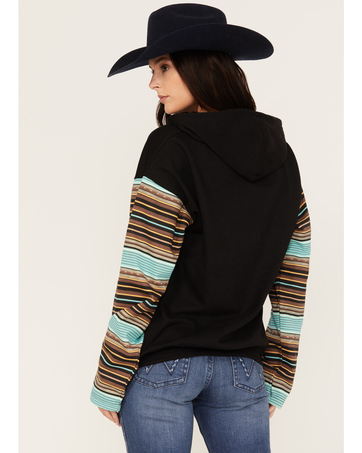 Image #4 - Paramount Network's Yellowstone Women's Serape Striped Print Logo Hoodie, Teal, hi-res