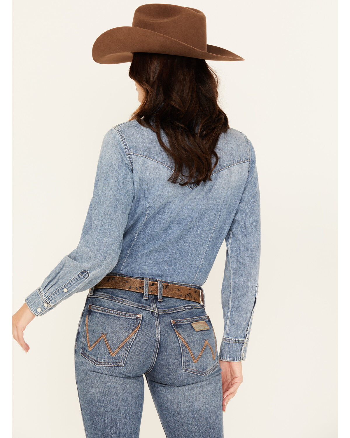 Image #4 - Wrangler Retro Women's Light Wash Denim Long Sleeve Snap Western Shirt, Light Wash, hi-res