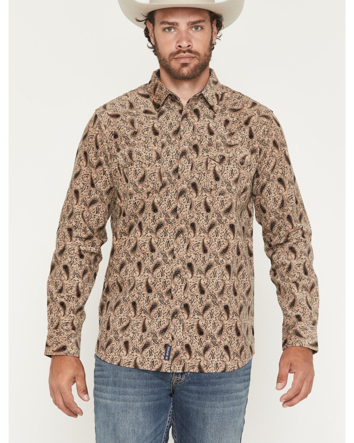Moonshine Spirit&reg; Men's Pappy Paisley Corduroy Long Sleeve Snap Western Shirt, Tan, hi-res