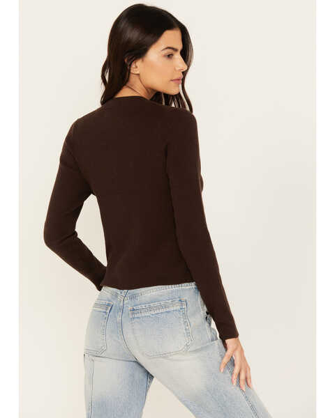 Image #4 - Cleo + Wolf Women's Ribbed Henley Sweater , Chocolate, hi-res