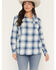 Image #1 - Shyanne Women's Junction Plaid Print Long Sleeve Button-Down Flannel Shirt, Navy, hi-res