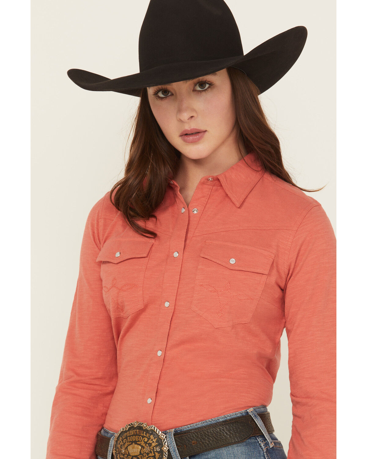 Image #2 - Shyanne Women's Solid Long Sleeve Pearl Snap Core Western Shirt, Dark Pink, hi-res