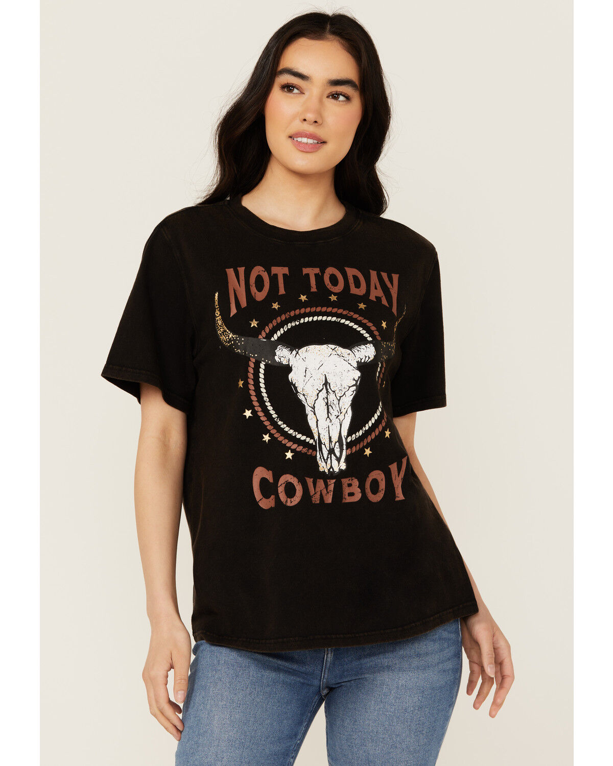 Image #1 - Idyllwind Women's Not Today Cowboy Boyfriend Fit Short Sleeve Graphic Tee, Black, hi-res