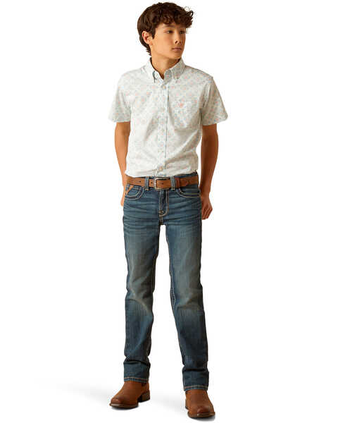 Image #4 - Ariat Boys' Kai Short Sleeve Button-Down Western Shirt , Aqua, hi-res