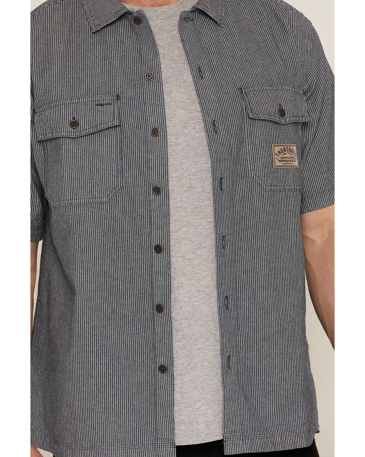 Image #3 - Thorogood Men's Striped Short Sleeve Button-Down Garage Shirt, Blue/white, hi-res