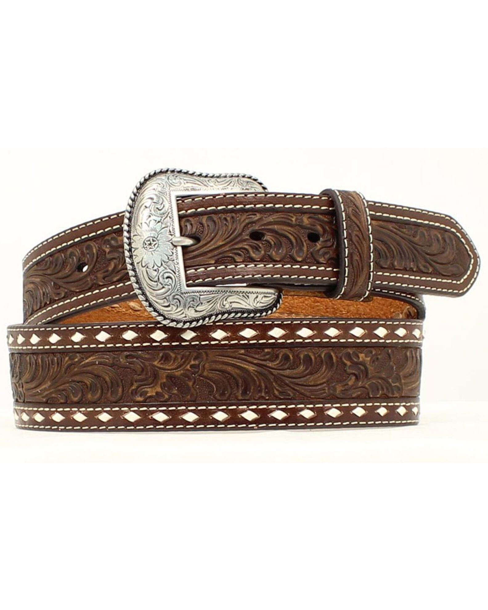 Image #1 - Nocona Belt Co. Men's Tapered Floral Tooled Western Belt, Brown, hi-res