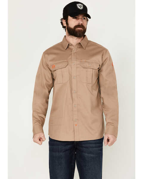 Hawx Men's FR Woven Long Sleeve Button-Down Work Shirt , Beige, hi-res