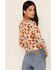 Image #3 - Wild Moss Women's Rust Long Sleeve Floral Button Cinch Front Knit Top, Rust Copper, hi-res