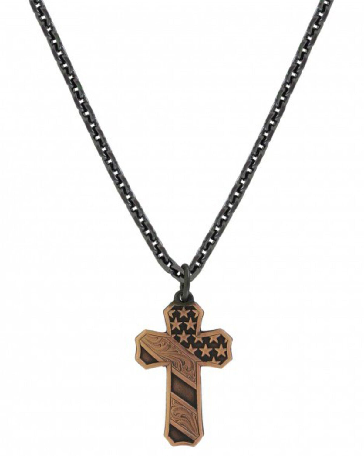 Montana Silversmiths Men's Nickel Faded Glory Cross Necklace, Silver, hi-res