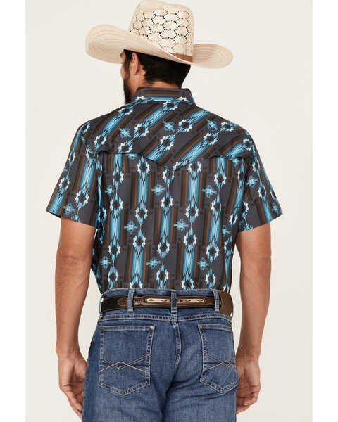 Image #4 - Rock & Roll Denim Men's Southwestern Print Short Sleeve Pearl Snap Western Shirt , Dark Grey, hi-res