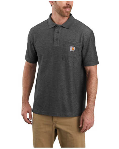 Image #1 - Carhartt Men's Loose Fit Midweight Short Sleeve Button-Down Polo Shirt - Tall , Heather Grey, hi-res