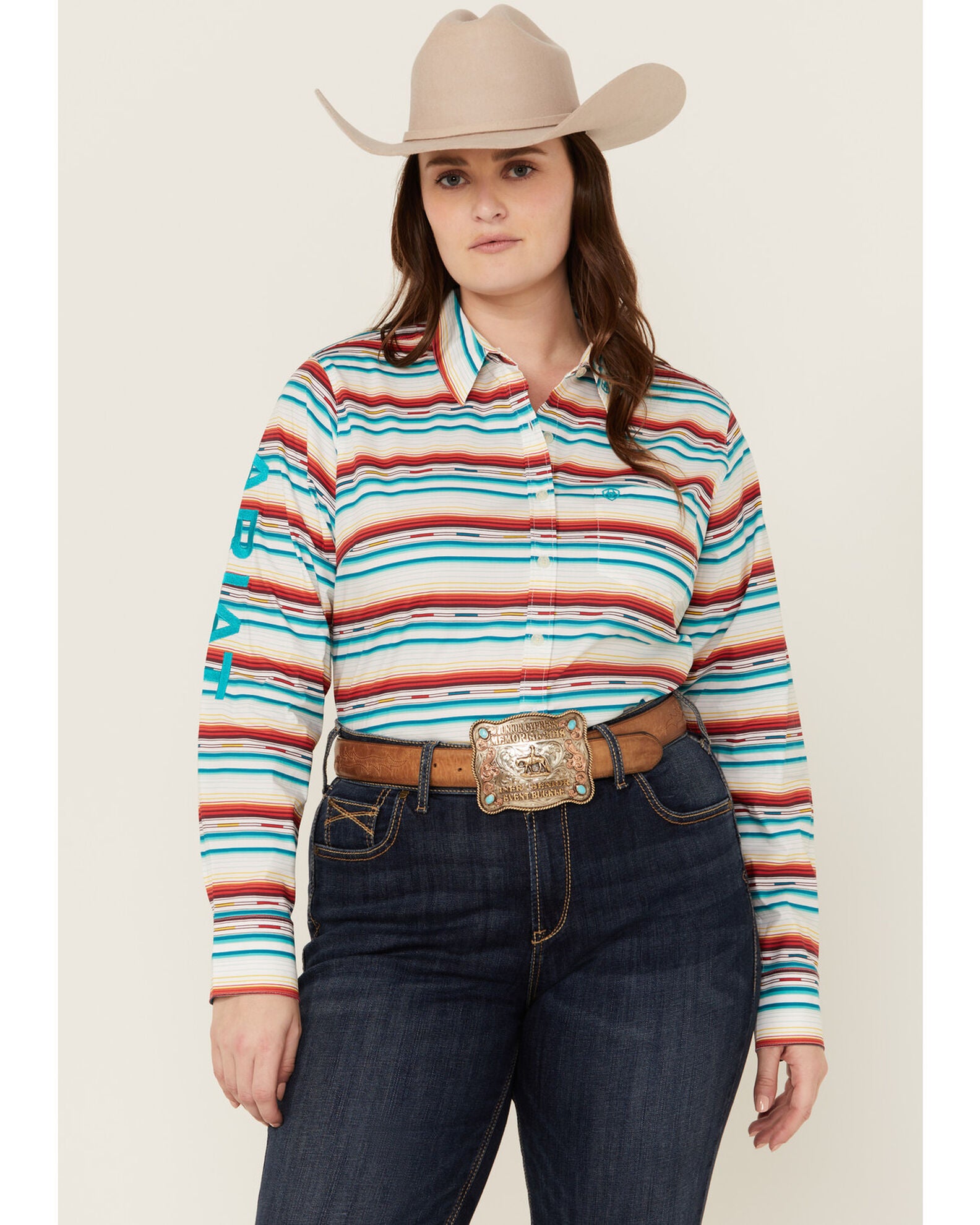 Camicia Western Donna ARIAT Team Kirby Stretch - Nero, Taglia S, 97% Cotone 3% Spandex, Con Logo Ricamato