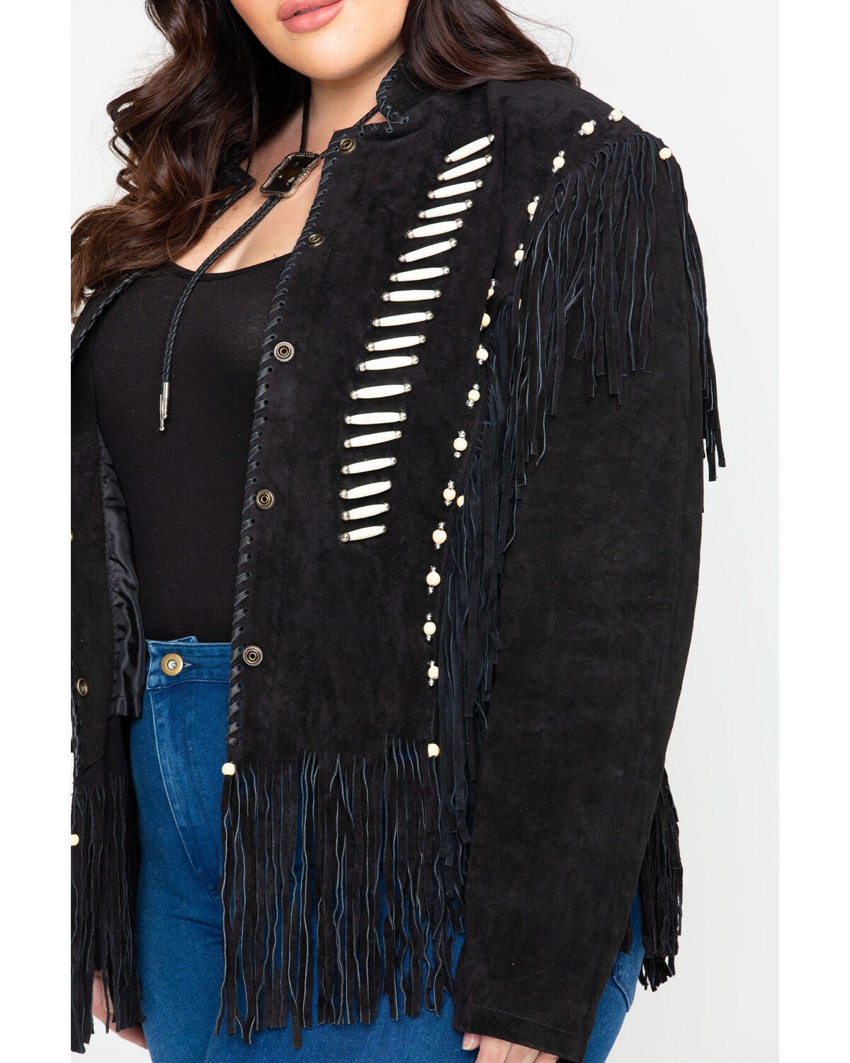 Image #6 - Liberty Wear Bone Bead & Fringe Leather Jacket - Plus, , hi-res