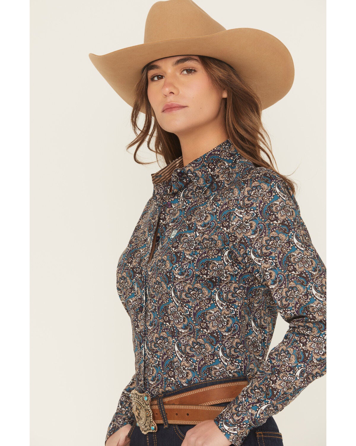 Image #2 - Cinch Women's Floral Paisley Print Long Sleeve Button-Down Western Shirt, Multi, hi-res