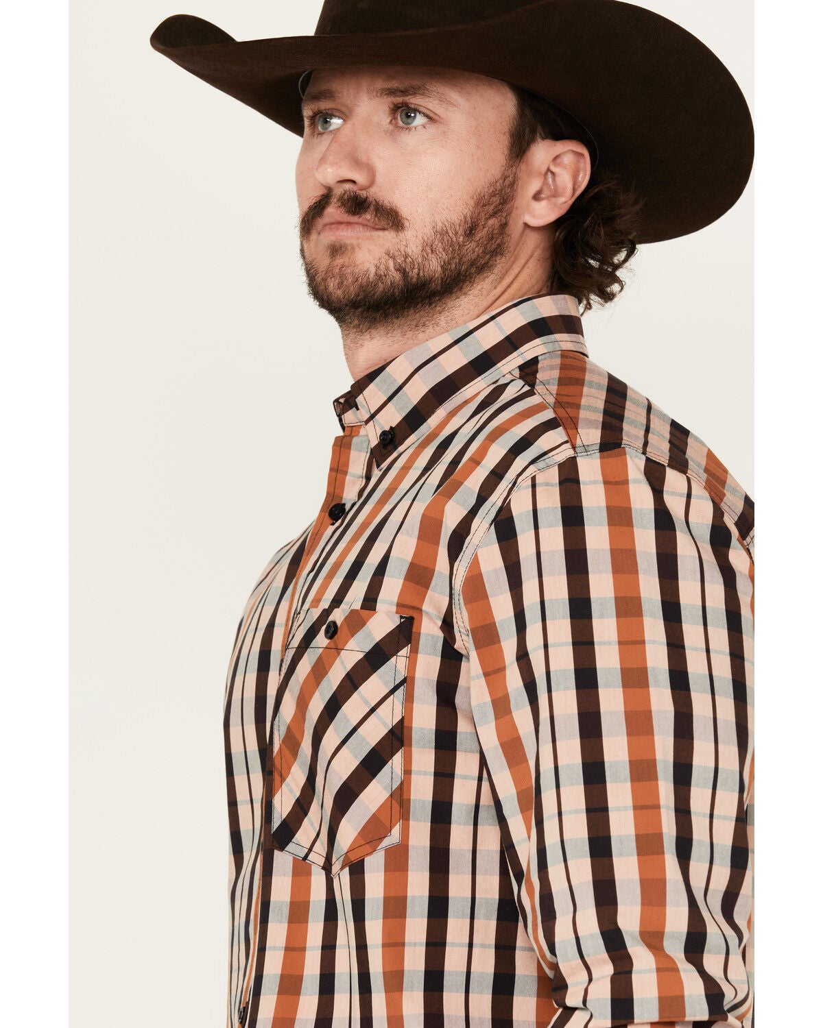 Image #2 - RANK 45&reg; Men's Dakota Plaid Print Long Sleeve Button-Down Performance Western Shirt, Brown, hi-res