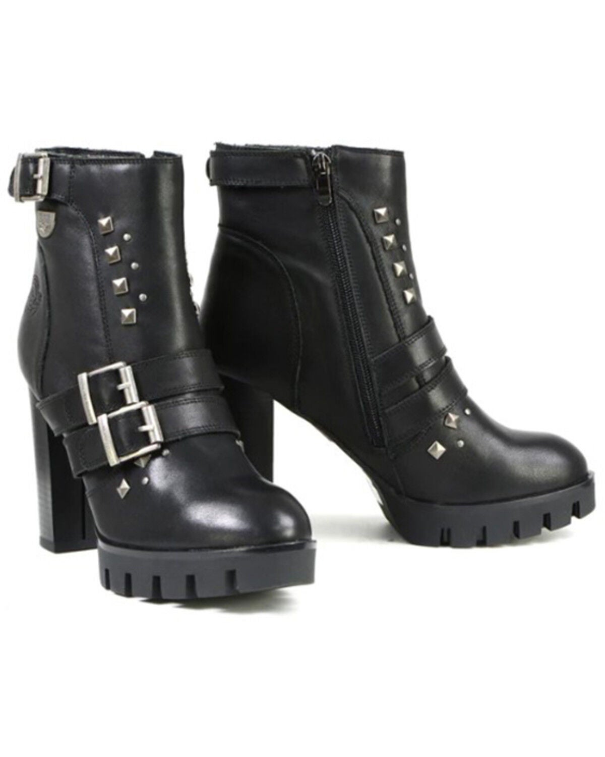 Milwaukee Leather Women's Studded Leather Platform Heel Boots - Round Toe, Black, hi-res