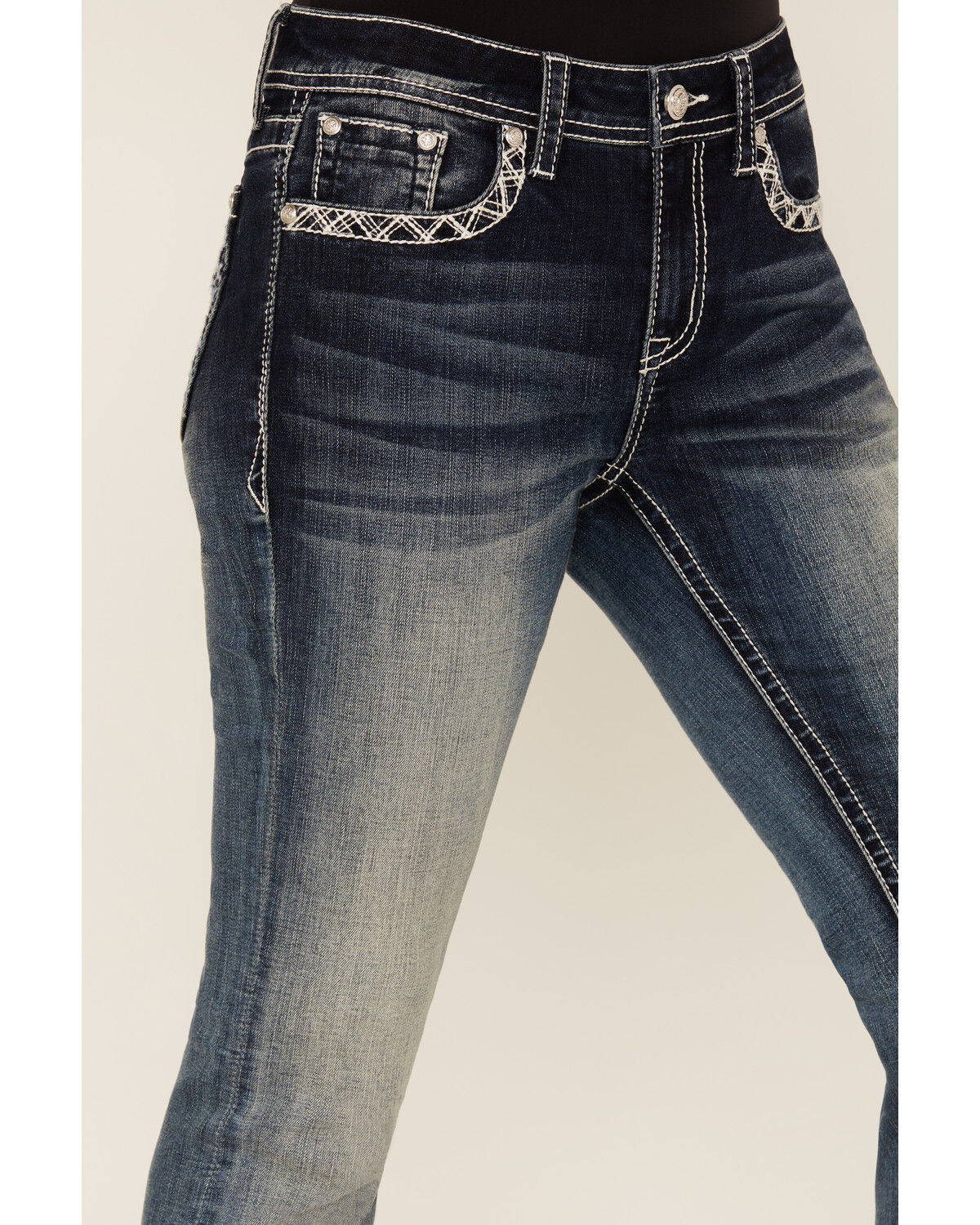 Image #4 - Grace In LA Women's Medium Wash Steerhead Embroidered Mid Rise Bootcut Stretch Denim Jeans, Medium Wash, hi-res