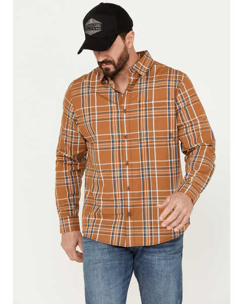 Brothers and Sons Men's Cheyenne Plaid Print Long Sleeve Button-Down Western Shirt, Rust Copper, hi-res