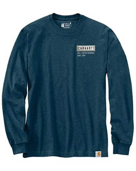 Carhartt Men's Relaxed Fit Heavyweight Long Sleeve Crafted Graphic T-Shirt, Dark Blue, hi-res