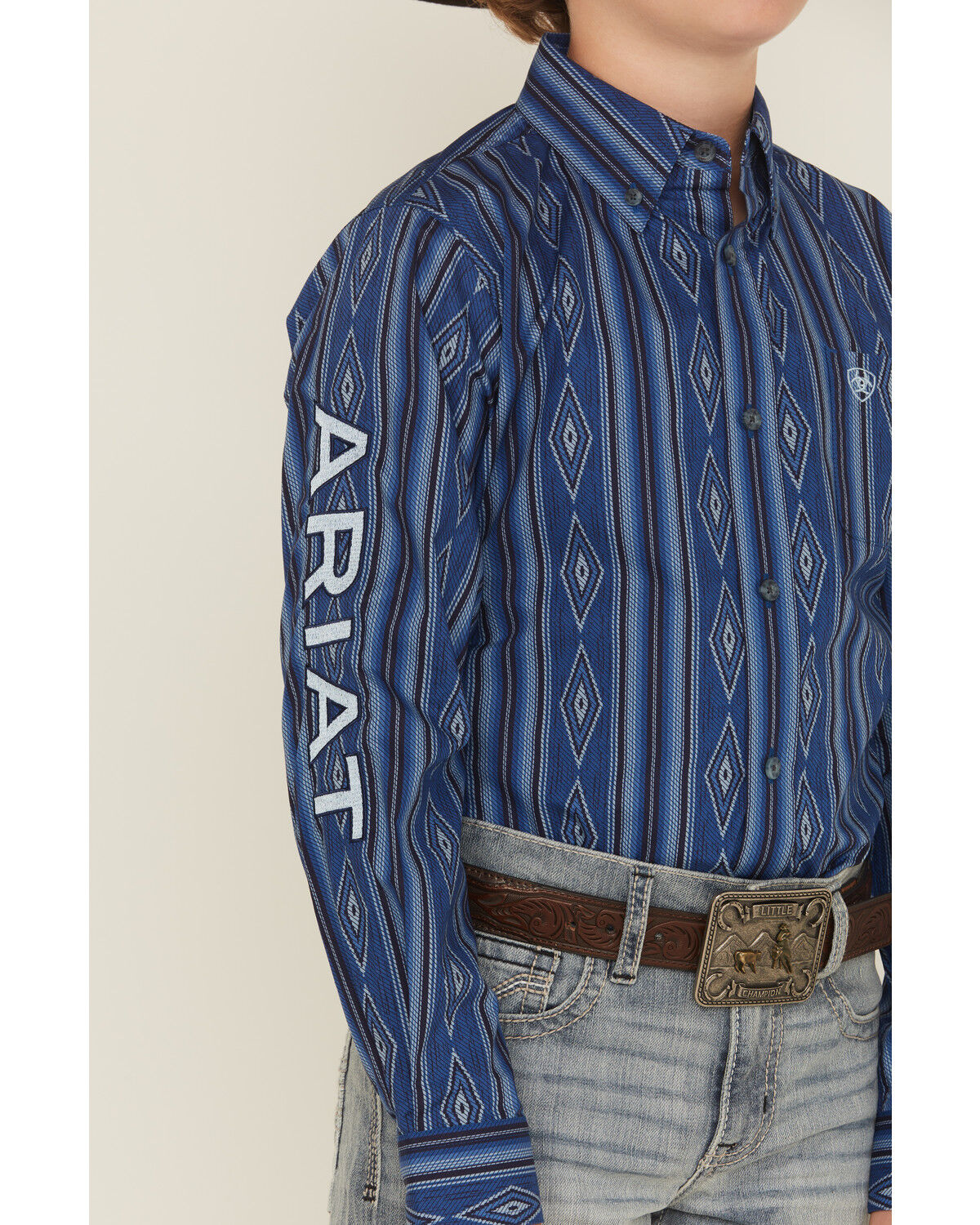 Image #3 - Ariat Boys' Southwestern Striped Long Sleeve Button-Down Western Shirt, Blue, hi-res