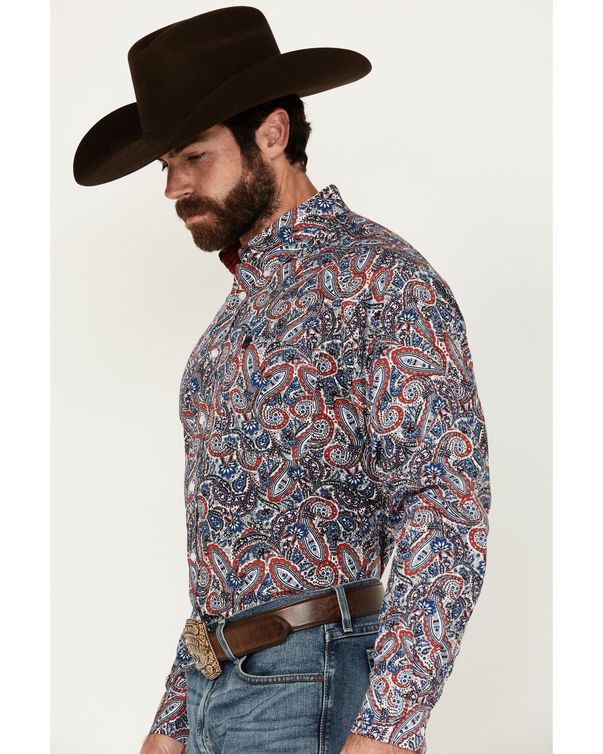 Cinch Men's Exploded Paisley Print Long Sleeve Button-Down
