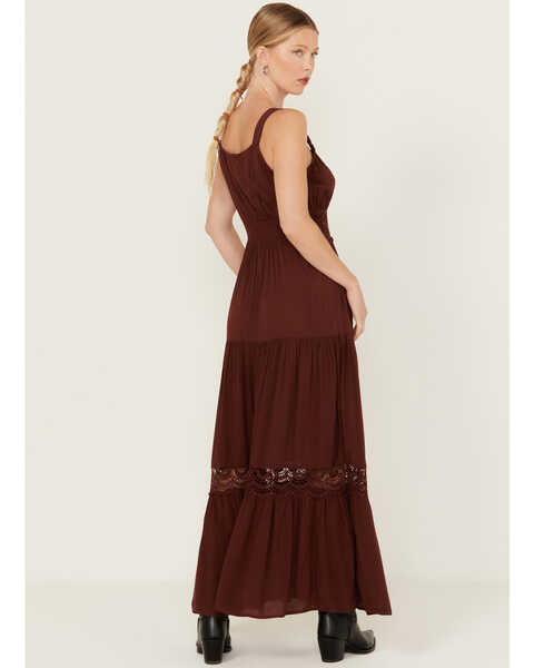 Image #4 - Angie Women's Crochet Lace-Up Maxi Dress, Brown, hi-res
