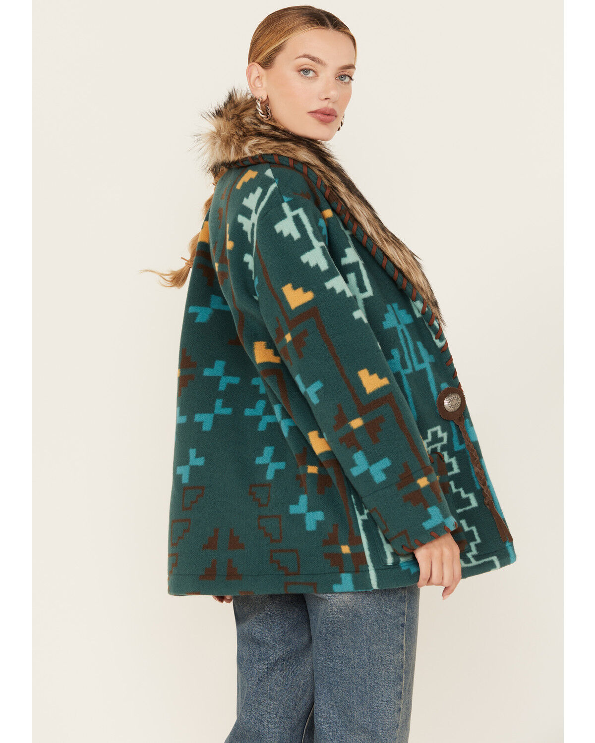 Image #4 - Tasha Polizzi Women's Southwestern Print Blanket Jullian Jacket, Teal, hi-res