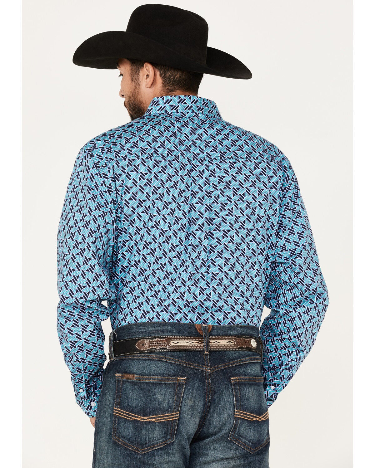 Image #4 - RANK 45&reg; Men's Tie-Down Geo Print Button-Down Western Shirt, Blue, hi-res