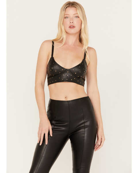 Image #1 - Any Old Iron Women's Studded Leather Bralette , Black, hi-res