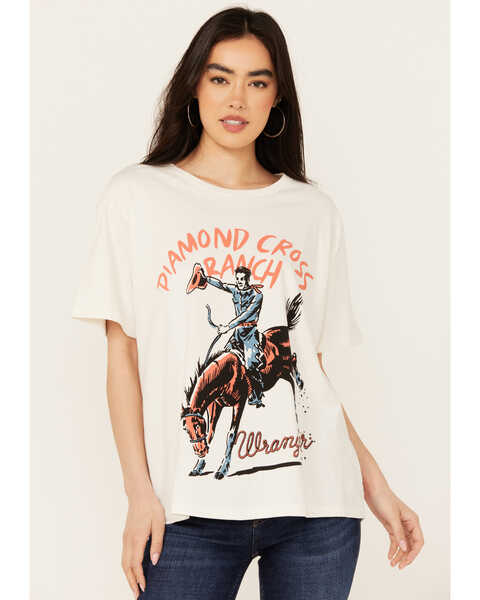 Wrangler X Diamond Cross Ranch Women's Not My First Rodeo Short Sleeve Graphic Tee, Ivory, hi-res