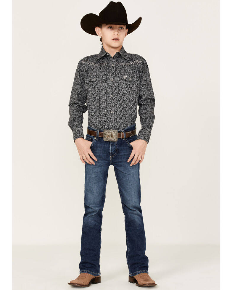 Cowboy Hardware Boys' Bramble Total Paisley Long Sleeve Snap Shirt, Black, hi-res