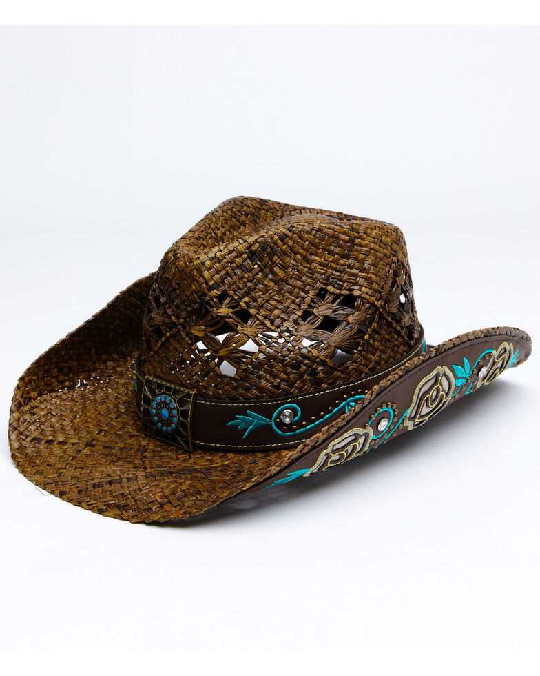 Shyanne Women's Mena Concho Straw Hat, Natural, hi-res